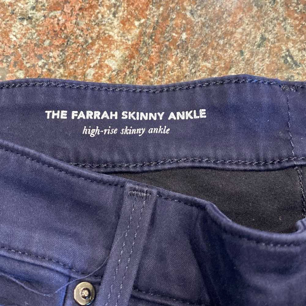 Worn once! AG navy blue jeans. Farrah skinny ankle. Size 32R